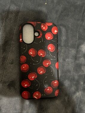 iPhone 16 Black & Cherry Patterned Phone Case